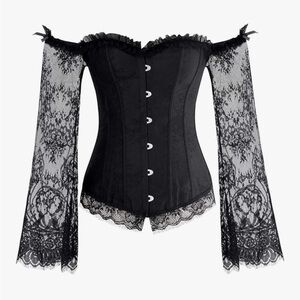 Kimring Women's Victorian Steampunk Overbust Corset Bustier Top Off Shoulder